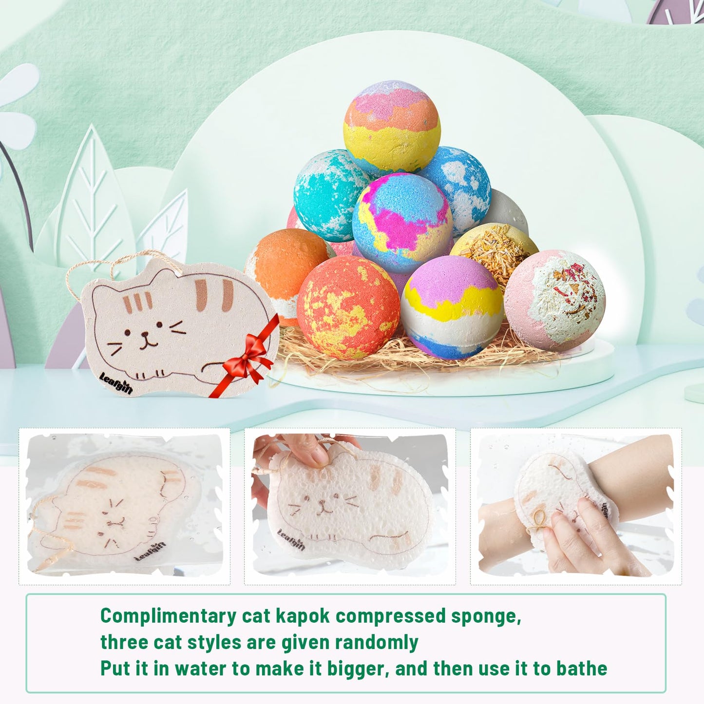 Leafgift Bath Bombs Gift Set, 12pcs Handmade Bath Fizzies with Natural Sea Salt Cocoa & Shea Butter, Perfect for Bubble Bath Spa, Moisturizing Dry Skin, Stress Relief, Best Gift for Women, Men