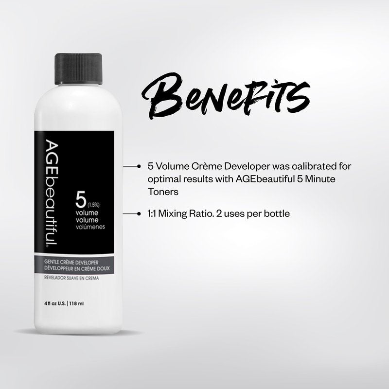 AGE beautiful 5 Volume Hair Developer, Cream Developer for Permanent Hair Dyes, Toners & Lighteners, Salon Professional Gentle Formula for Long-Lasting Color, 4 Fl Oz