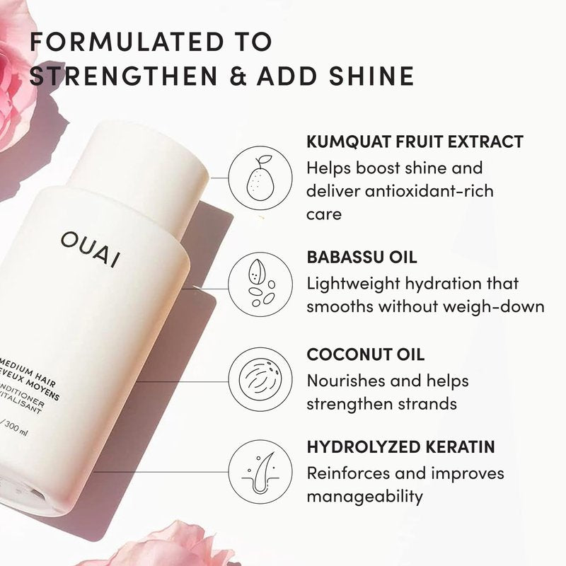 OUAI Medium Hair Shampoo & Conditioner Set, Travel Size - Hydrating Shampoo & Conditioner - With Coconut Oil, Babassu, Kumquat Extract & Keratin - Sulfate, Paraben & Phthalate Free (3 Oz)
