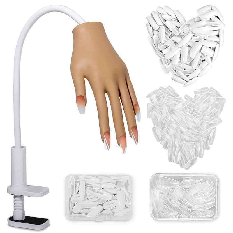 Acrylic Nail Practice Hand - Flexible Silicone Mannequin with 200 Nail Tips | Realistic Design for Perfecting Techniques