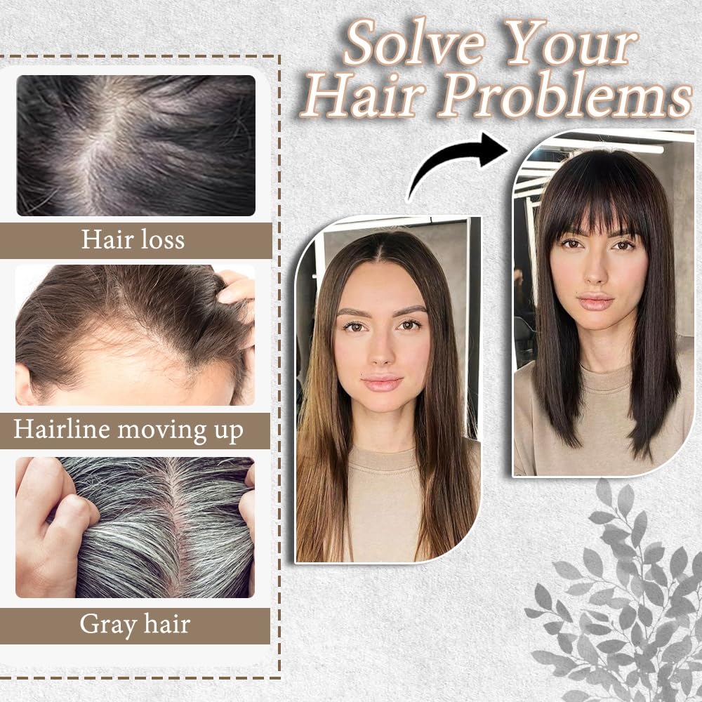 Real Human Hair Toppers for Women - 3D Clip-In Bangs with Natural Scalp Line | 1B Color, 5x9 Size