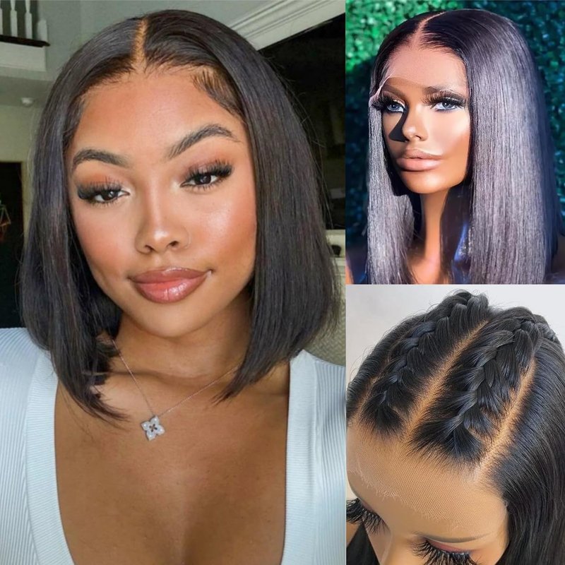 Keytac Bob Wig Human Hair Lace Front Glueless Wigs for Black Women Pre Plucked 150% Density 100% Brazilian Virgin Human Hair (6x6 Lace Closure Bob Wigs, 12 Inch)