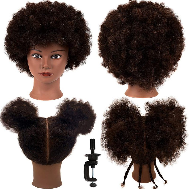 Morris Mannequin Head 100% Human Hair Training Head Kinky Curly Hair Hairdresser Manikin Head Cosmetology Doll Head for Hairdresser Practice Styling Braiding with Clamp Stand (10Inch-SY)