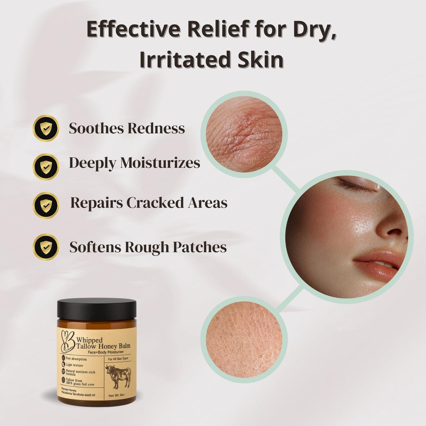 B.Chartier Beef Tallow for Skin- Tallow Balm for face- Tallow Face Moisturizer - Beef Tallow Moisturizer- Tallow and Honey Balm - Grass Fed Beef Tallow For Skin - Tallow Face Cream Lotion (8.0 oz)