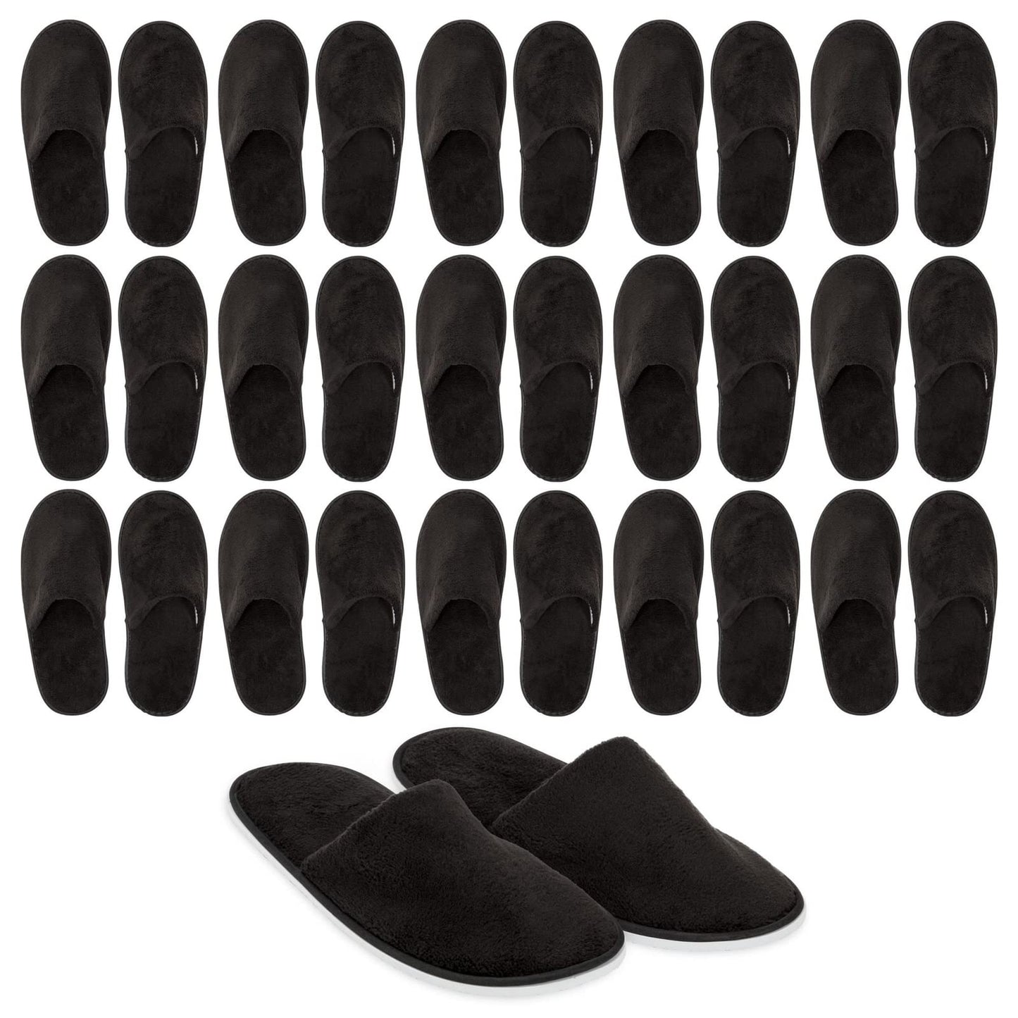 Juvale Disposable Slippers for Guests - Plush-Lined House, Indoor & Travel Slippers - Slip-Resistant Spa Shoes for Women & Men - 12 Pairs, Women 12/Men 11, Black