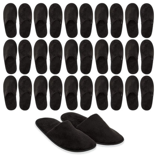 Juvale Disposable Slippers for Guests - Plush-Lined House, Indoor & Travel Slippers - Slip-Resistant Spa Shoes for Women & Men - 12 Pairs, Women 12/Men 11, Black