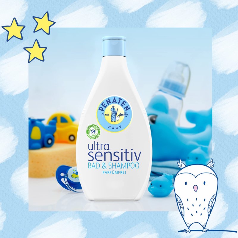 Penaten Ultra Sensitiv Bad & Shampoo 400ml / Mildes Waschgel ohne Parfum zum sanften Baden und Waschen von Haut und Haar / Auch für Allergiker geeignet 400ml