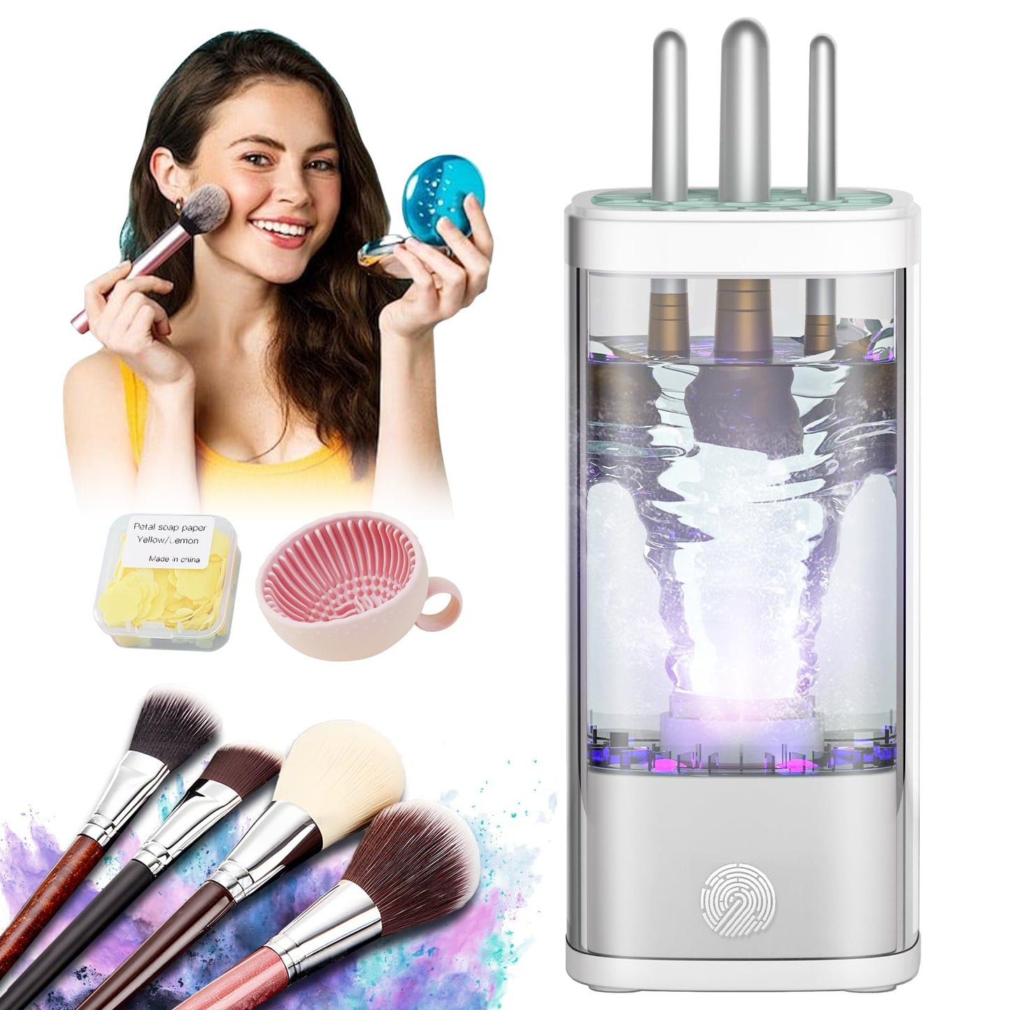 MSDQQTIY Electric Makeup Brush Cleaner - 9000 RPM Makeup Brush Cleaning Machine (Blue)