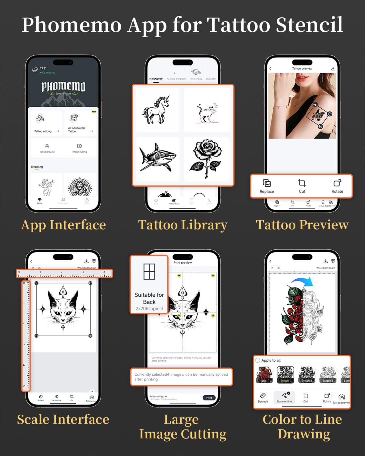 Phomemo TP31 Wireless Tattoo Stencil Printer with 30pcs Transfer Paper, Compatible with Phone & Tablet, Bluetooth Mini Thermal Tattoo Printer Machine for Artists & Beginners, for Halloween