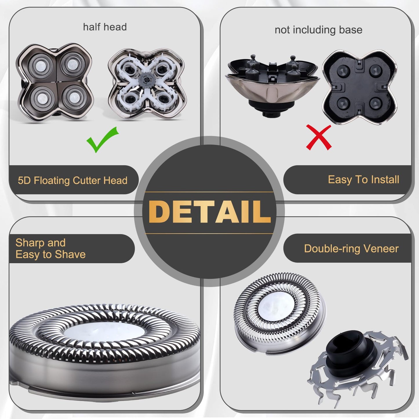 2Pack Pro 4 Shaver Replacement Heads Compatible with Skull Pitbulls Gold PRO, Silver PRO, Platinum PRO Head Shavers, Electric Shaver Half Head for Men/Women (2 PACK FOUTE)