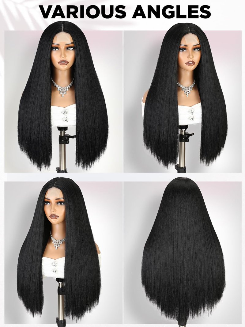 WIGRE Long Black Wigs Straight Middle Part Hair for Women Daily Use Synthetic Heat Resistant Wig for Party or Halloween Costume Full Black Wigs