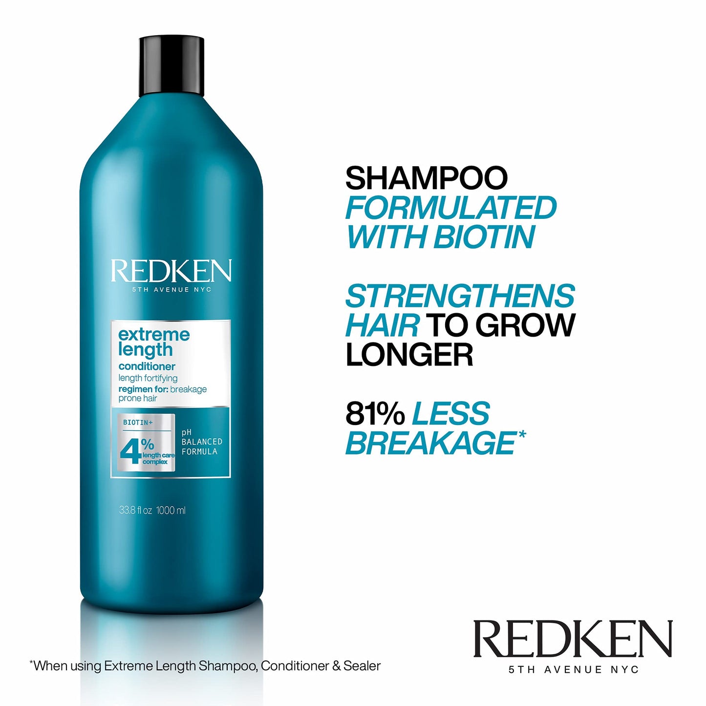 Redken Extreme Length Shampoo & Conditioner Set For Damaged Hair - Prevents Breakage and Strengthens Hair, Infused With Biotin For Hair Growth
