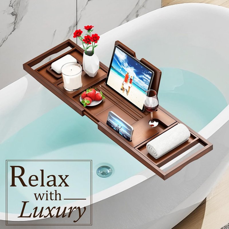 Bathtub Tray Caddy - Premium Expandable Bath Table Fits Most Tubs | Stylish and Functional Design