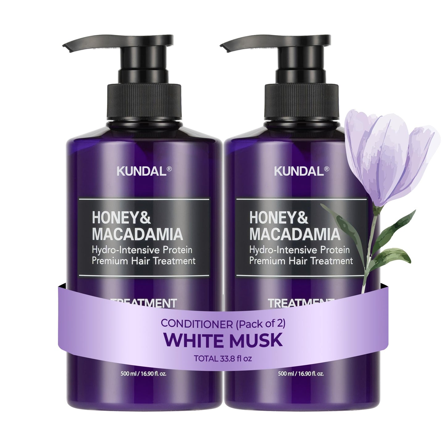 KUNDAL Honey & Macadamia Hydro-Intensive Protein Premium Hair Conditioning Mask, White Musk, 16.9 Fl Oz, 2 Pack - Korean Hair Care for Dry-Looking Hair, LPP Protein, Ceramide NP, Argan Oil