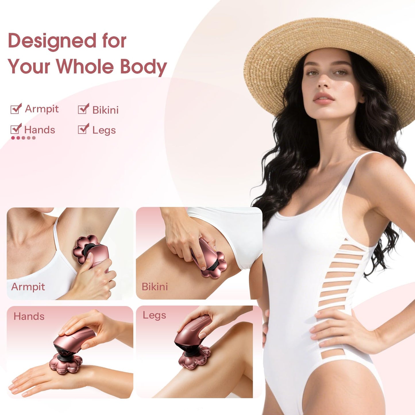 Electric Razors for Women Legs: 5-in-1 Rechargeable Body Shaver, 7D Wet & Dry Bikini Trimmer, IPX7 Waterproof Lady Hair Remover for Face Underarms Pubic, Rose Pink