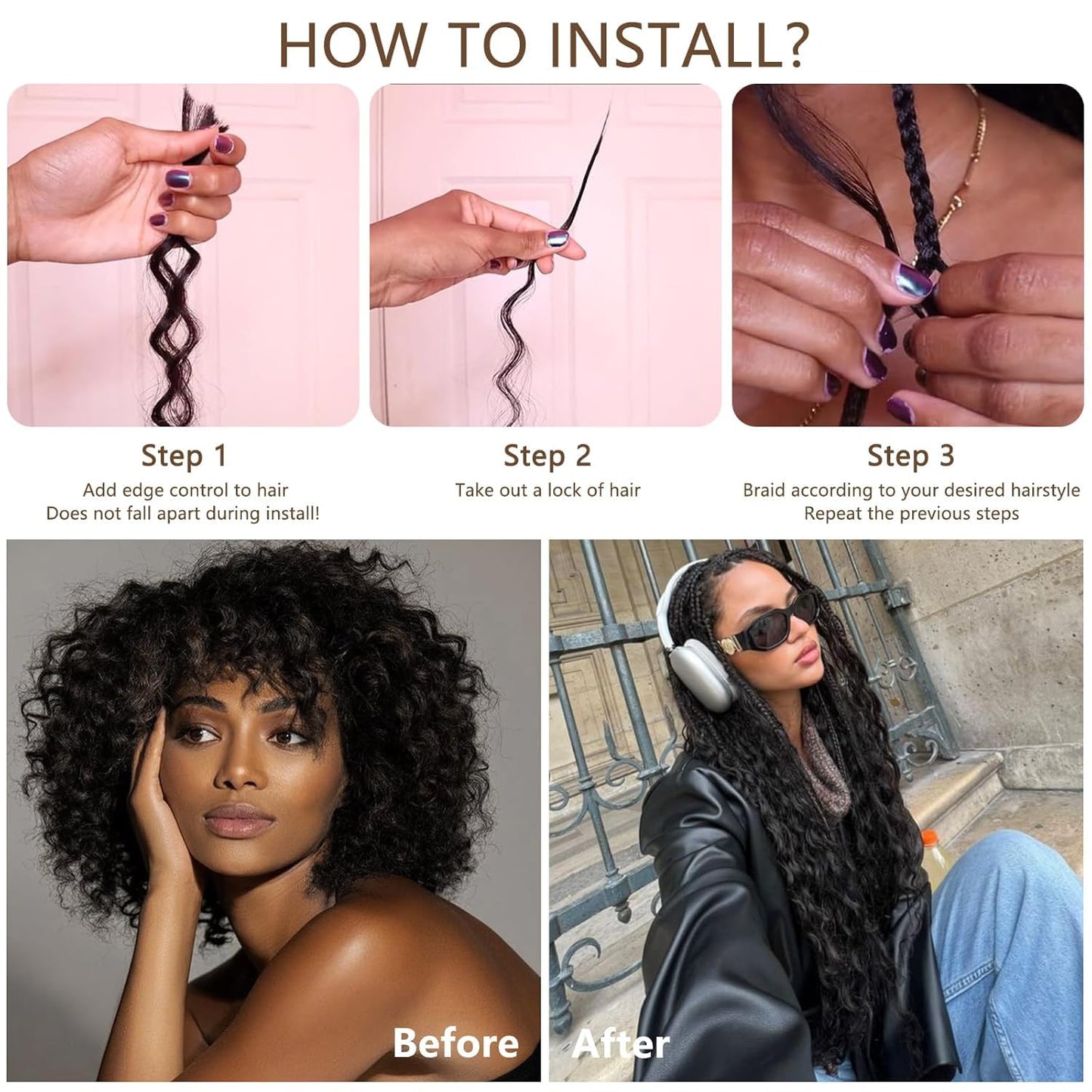 Human Braiding Hair - Deep Water Wave Bundles for Boho Braids | Pre-Stretched 18 Inch, Natural Color, 110g (2 Packs)