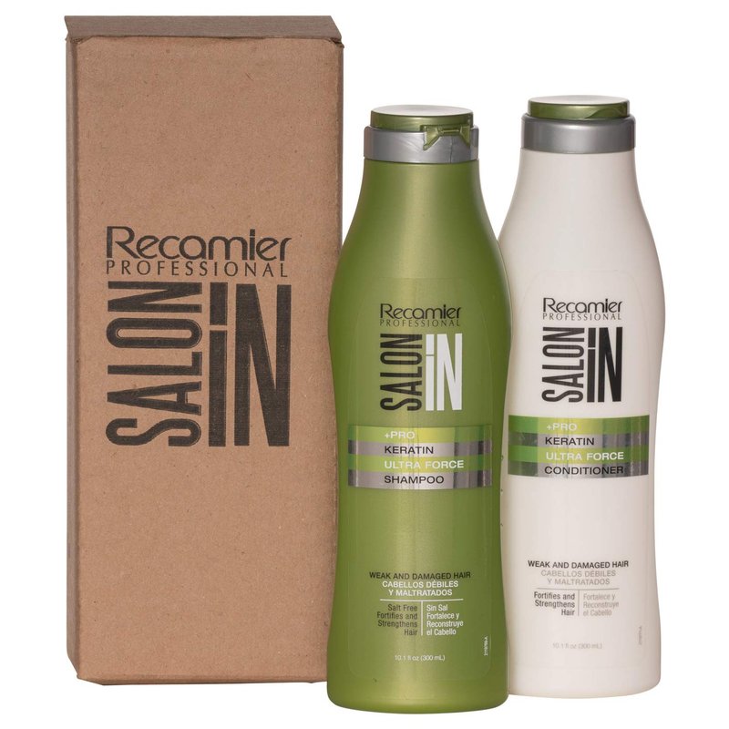 Salon In by Recamier | Keratin Ultra Force Hair Shampoo and Conditioner Set (10.1 fl oz / 300 ml) | Repair & Strength