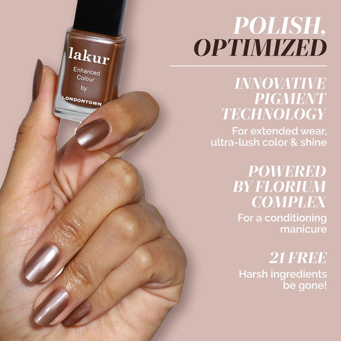 LONDONTOWN Lakur Nail Polish – Nude & Brown Shades, Long-Lasting, Streak-Free, Chip-Resistant | 21+ Free Non-Toxic Vegan Nail Color, Strengthens & Hydrates Nails, 0.4 Fl Oz