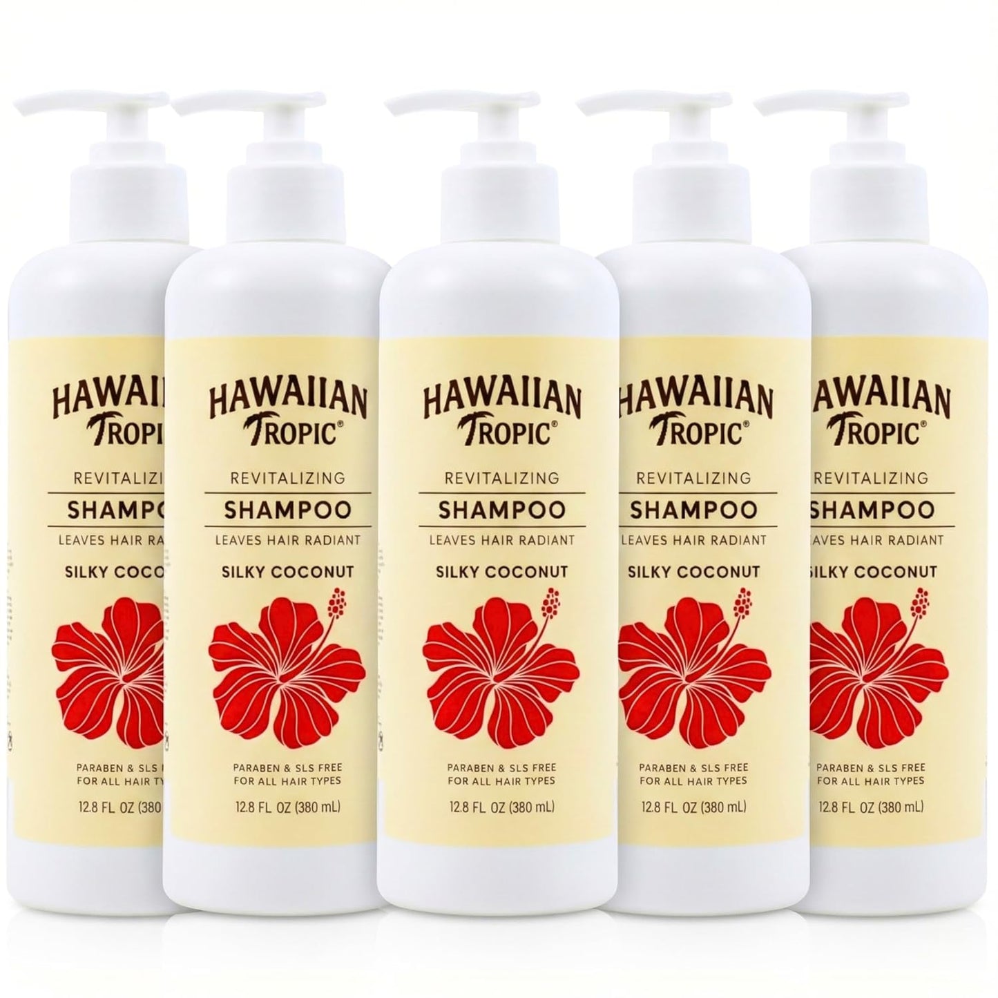 Hawaiian Tropic Silky Coconut Shampoo - SLS Free Bulk Hotel Amenities | 5 x 380ml Bottles for Airbnb & Vacation Rentals
