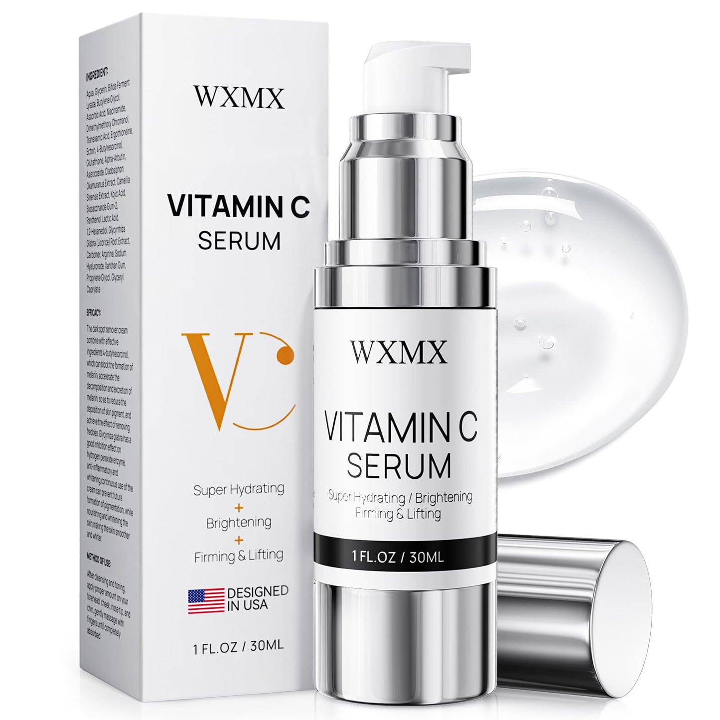 Super Vitamin C Serum for Face: All-in-One Hydrating Anti-Aging Formula by Vitamin C, Hyaluronic Acid, Caffeine-Firming, Lifting, Targets Dark Spots, Wrinkles, Vitamin c face serum, 1 fl oz