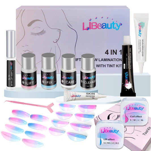 Libeauty Eyelash Lift and Tint Kit Fast Curling Coloring Lash Perm Black Dye Kit With L&C Shapes Lash Lifting Pads Suitable for Salon & Home Use