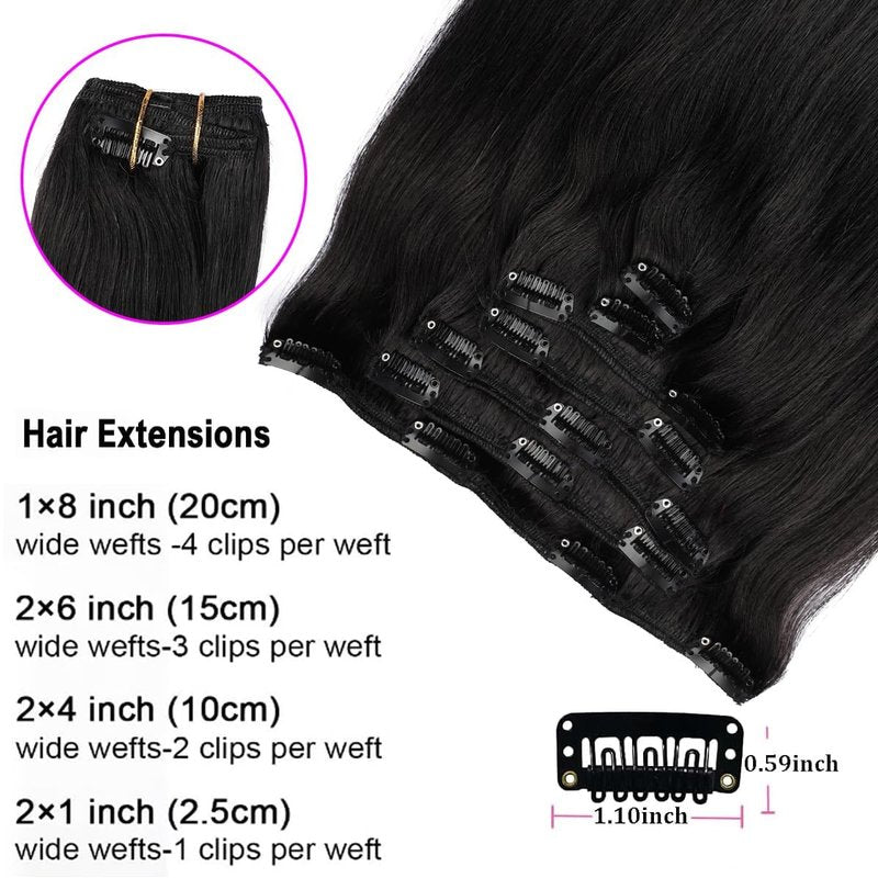 ORIGEN Clip in Hair Extensions Real Human Hair Clips ins Remy Hair Extensions for Women Full Head Natural Black 80g 16 Clips 7 Pcs 14 Inches