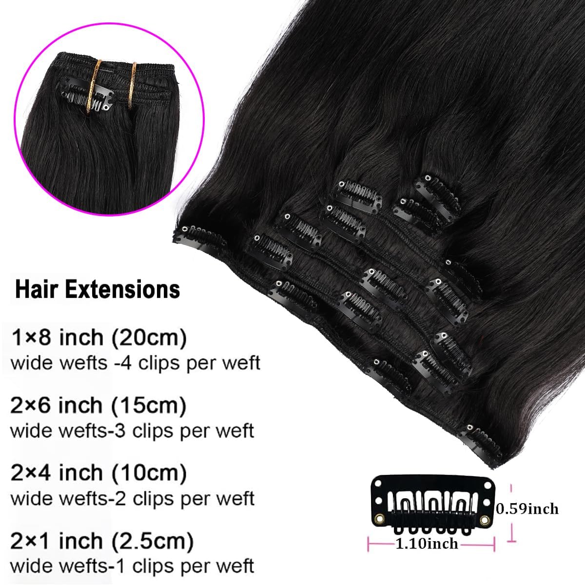 ORIGEN Clip in Hair Extensions Real Human Hair Clips ins Remy Hair Extensions for Women Full Head Natural Black 80g 16 Clips 7 Pcs 14 Inches