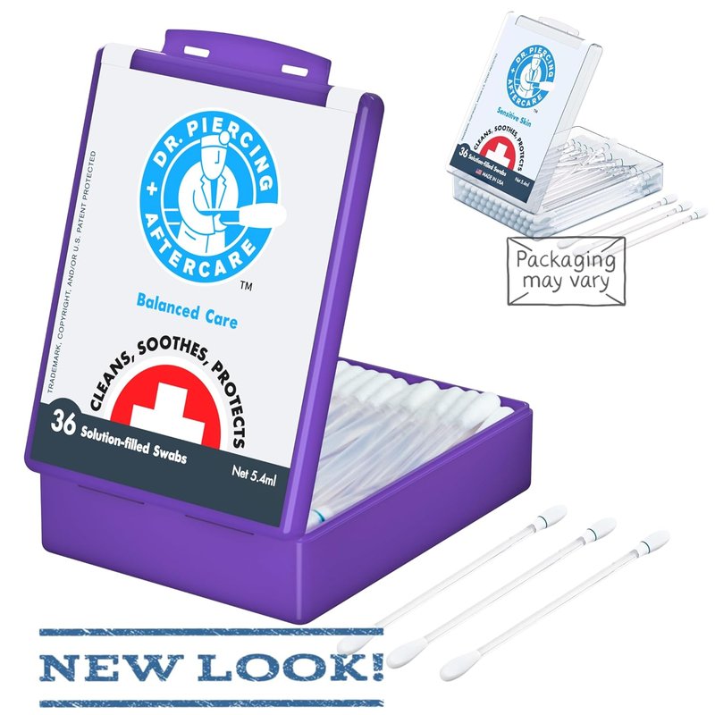 Dr. Piercing Aftercare Swabs - Saline Solution for Earring, Nose & Belly Piercings | 72 Swabs (2-Pack)