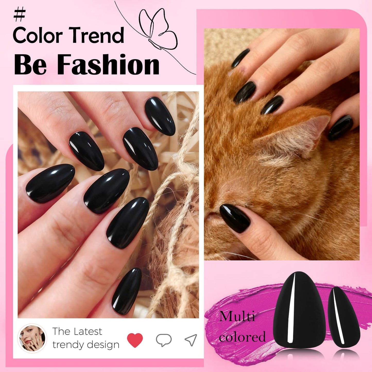 240pc Black Almond Press on Nails Short Fake Nails with Glue Tabs, Short Nails Press on Nail Almond Glue on Nail Black Acrylic Nail Full Cover False Nail Women Girls Artificial Fingernail 12 Sizes