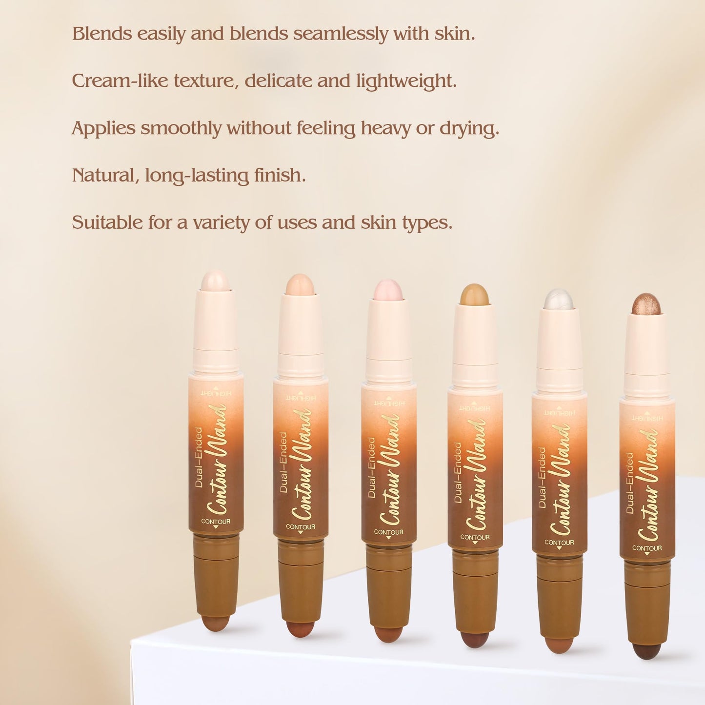 2Pcs Contour Highlighter Stick，2-in-1 Dual-Ended Cream Bronzer & Highlighter Sticks Pen for Face Body Contouring Makeup- Buildable，Waterproof, Easy to Apply Suitable for Beginners(02+02)