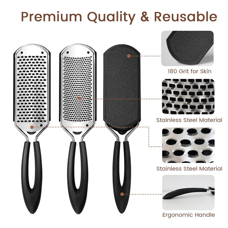 GazePlus 2 Pack Colossal Foot Rasp Scraper 1 Big Hole & 1 Small Hole, Detachable Professional Pedicure Tool Stainless Steel Dead Skin Remover Foot Scrubber Heels Repair for Dry and Wet Feet