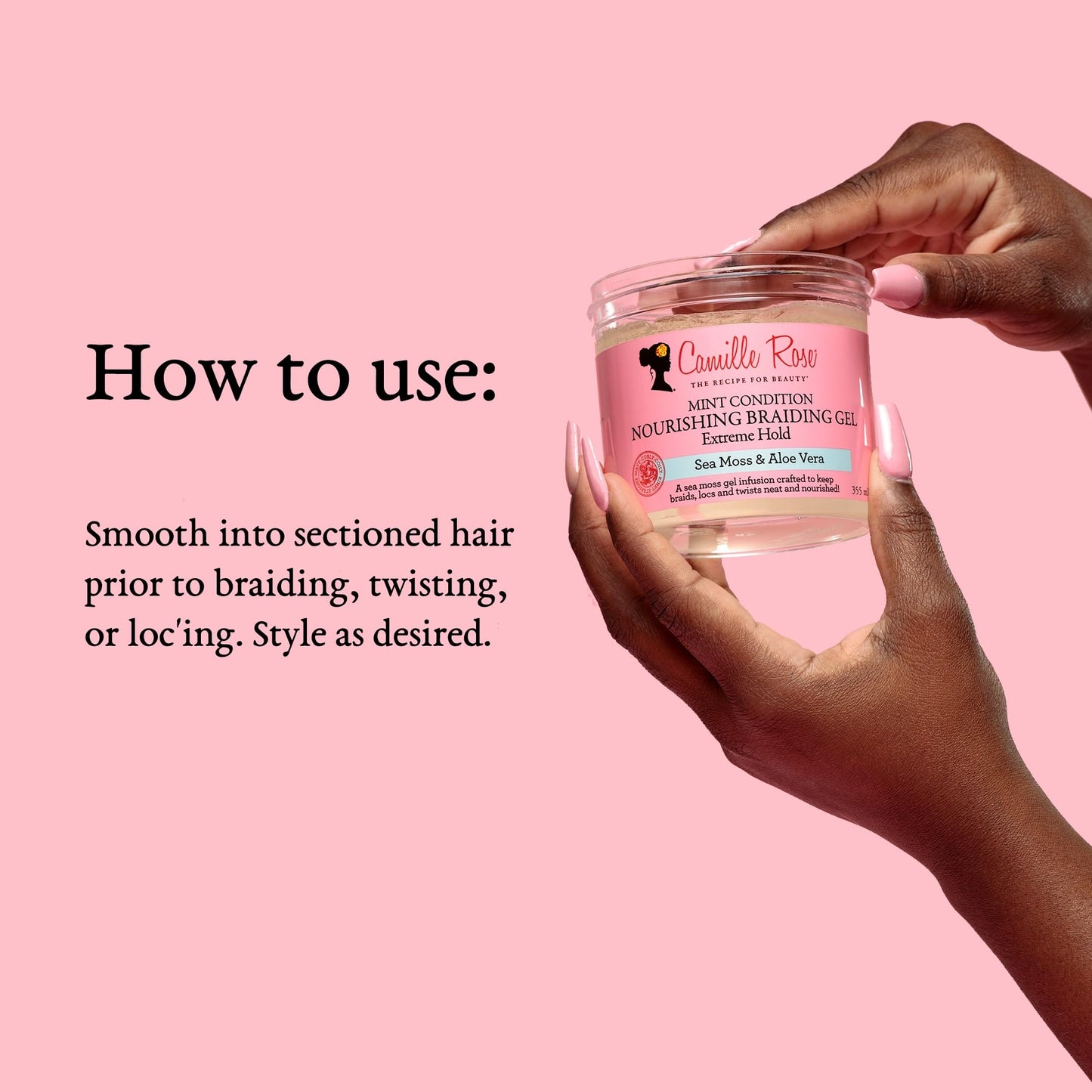 Camille Rose Braiding Gel, Mint Condition – Sea Moss & Aloe Vera Braid Gel for Dry, Itchy Scalp, Flake & Frizz Control, 12 Oz