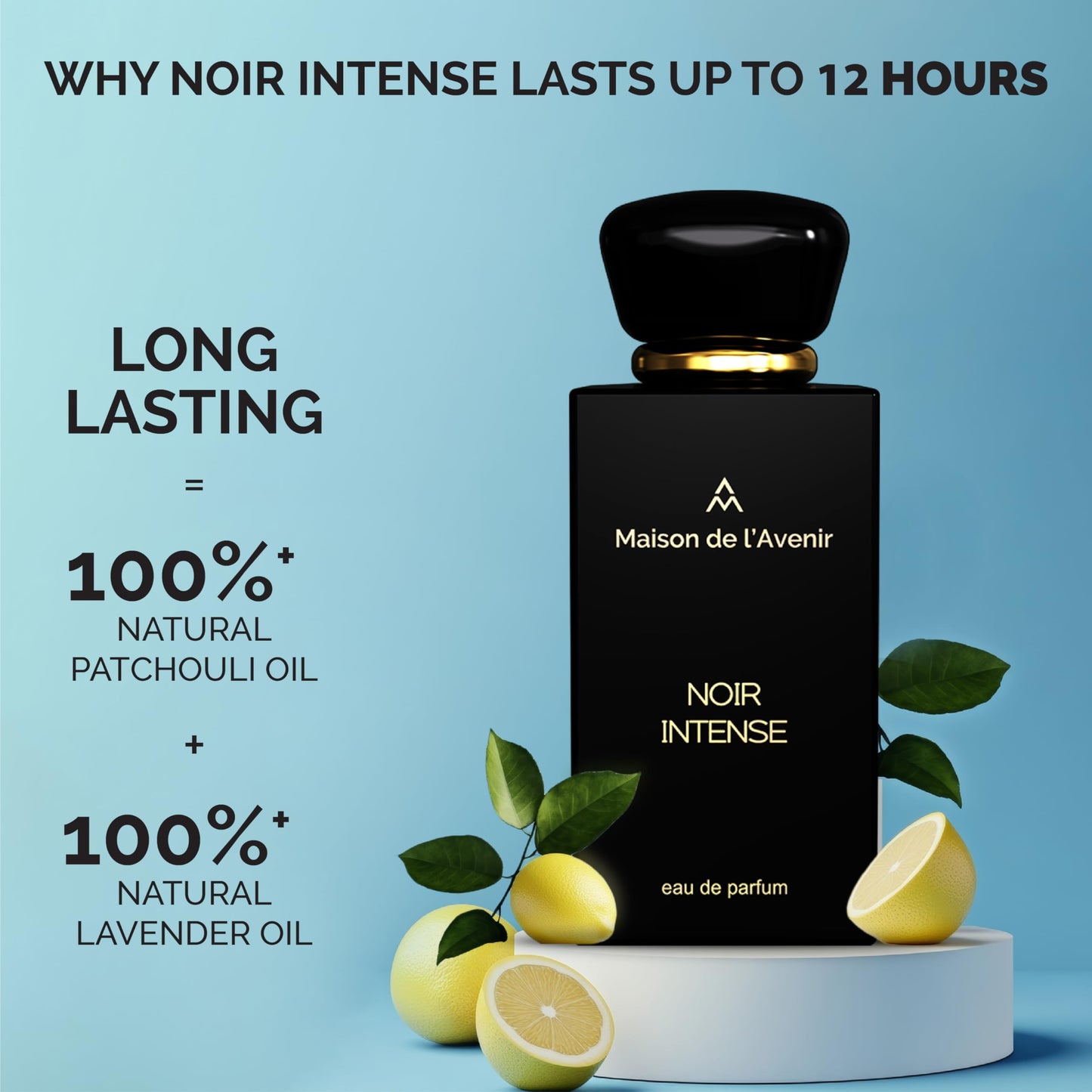 Maison de l'Avenir Noir Intense - Unisex Cologne for Men - Perfume for women - Made in Dubai - with Notes of Lavender, Bergamot and Patchouli - Long Lasting (12 hours) - Arabian Fragrance