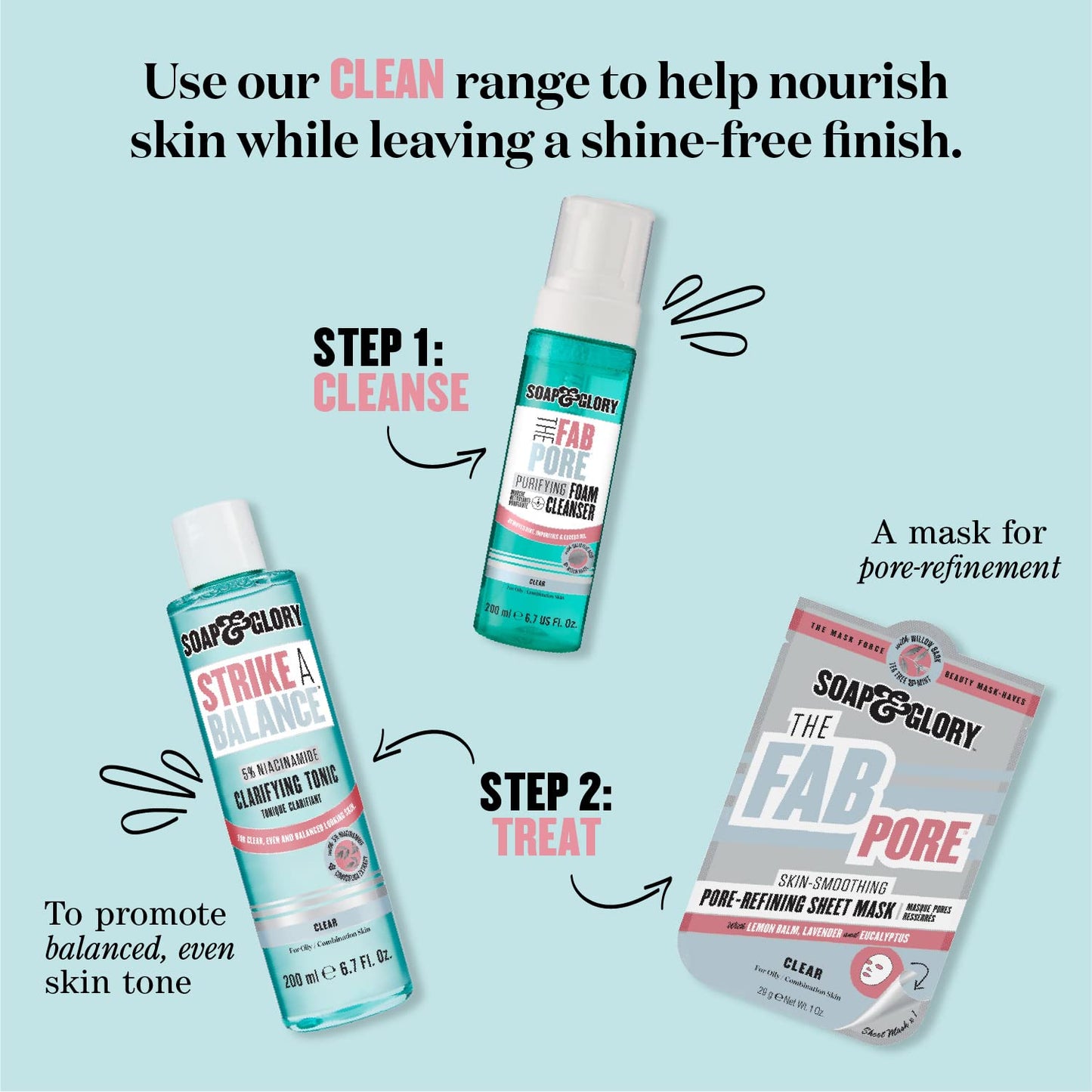 Soap & Glory The Fab Pore Purifying Foam Face Cleanser - Salicylic Acid & Witch Hazel Face Wash - Soft & Creamy Cleansing Foam for Oily Skin (200ml)