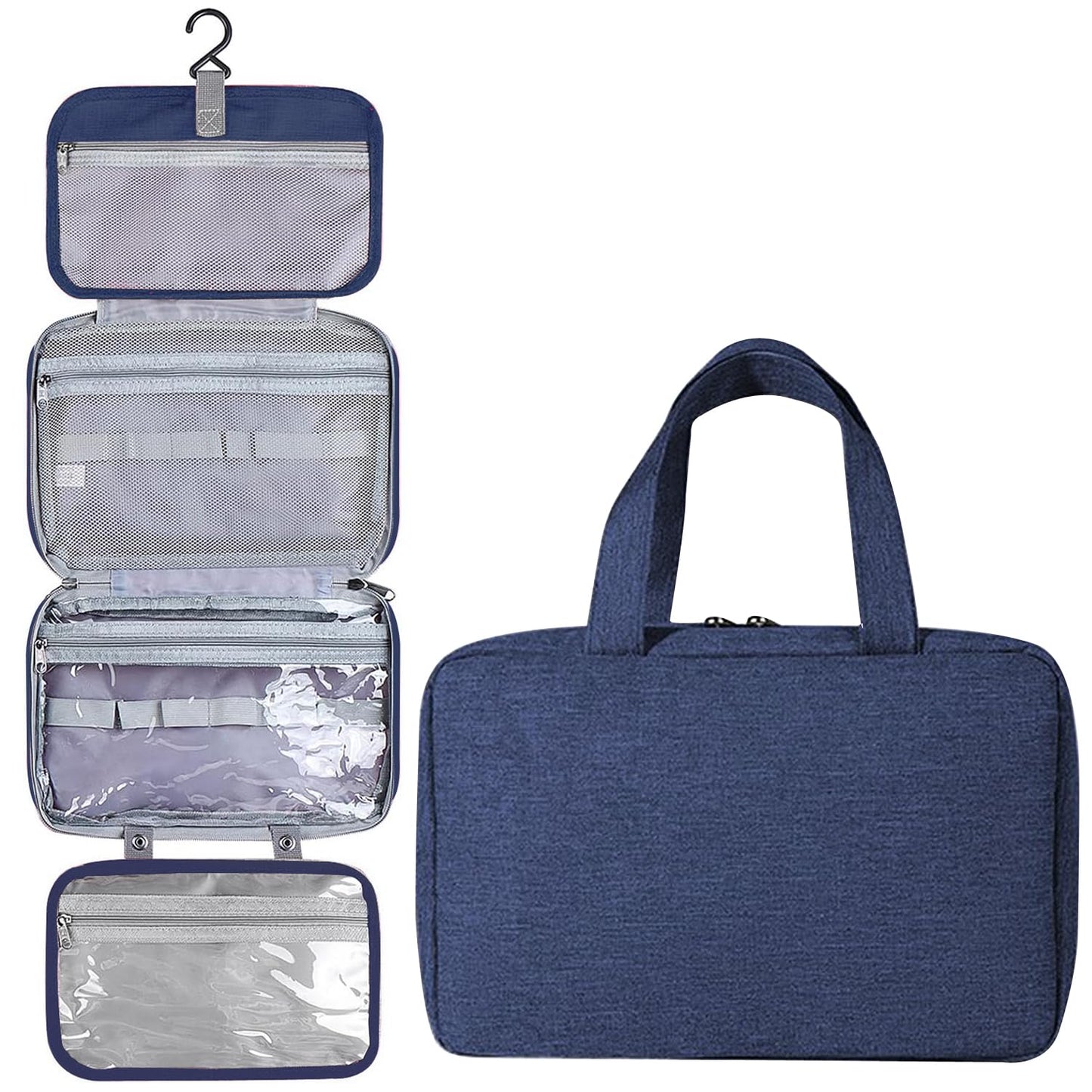 Beckykall hanging travel toiletry bag with Hanging Hook,Water-resistant Makeup Cosmetic Bag Travel Organizer for Accessories,Portable Toiletry Travel Organizer Bag (Navy blue, Large)