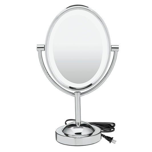 Conair Lighted Makeup Mirror, LED Vanity Mirror, 1X/7X Magnifying Mirror, Double Sided, Corded in Polished Chrome