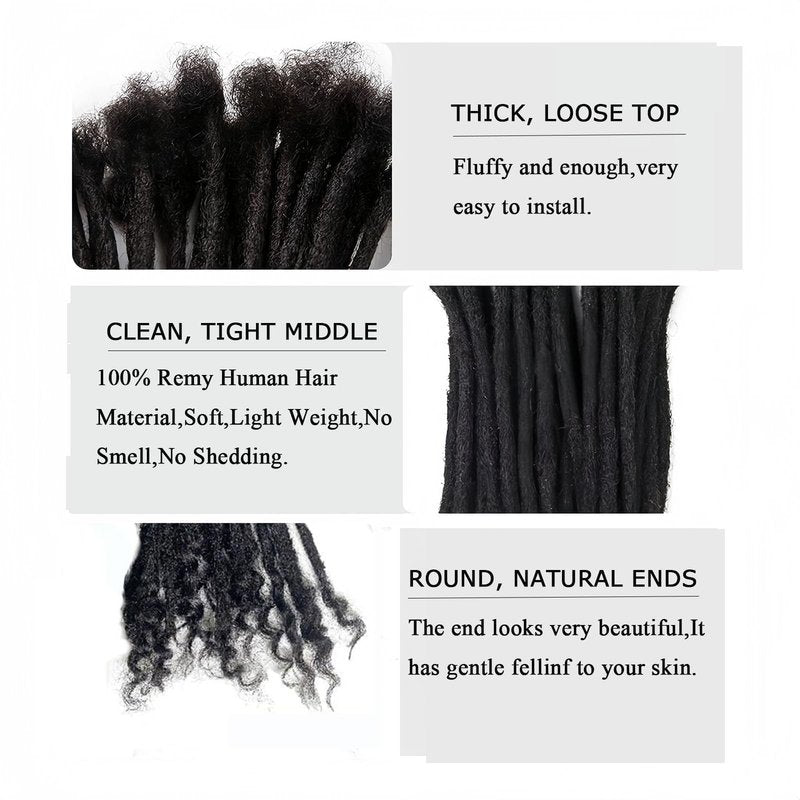 100% Human Hair 0.4cm Width 8 Inch 30 Strands Loc extensions Human Hair with Curly Ends Full Handmade Dreadlock Extensions Can be dyed and bleached for Men Women Kids
