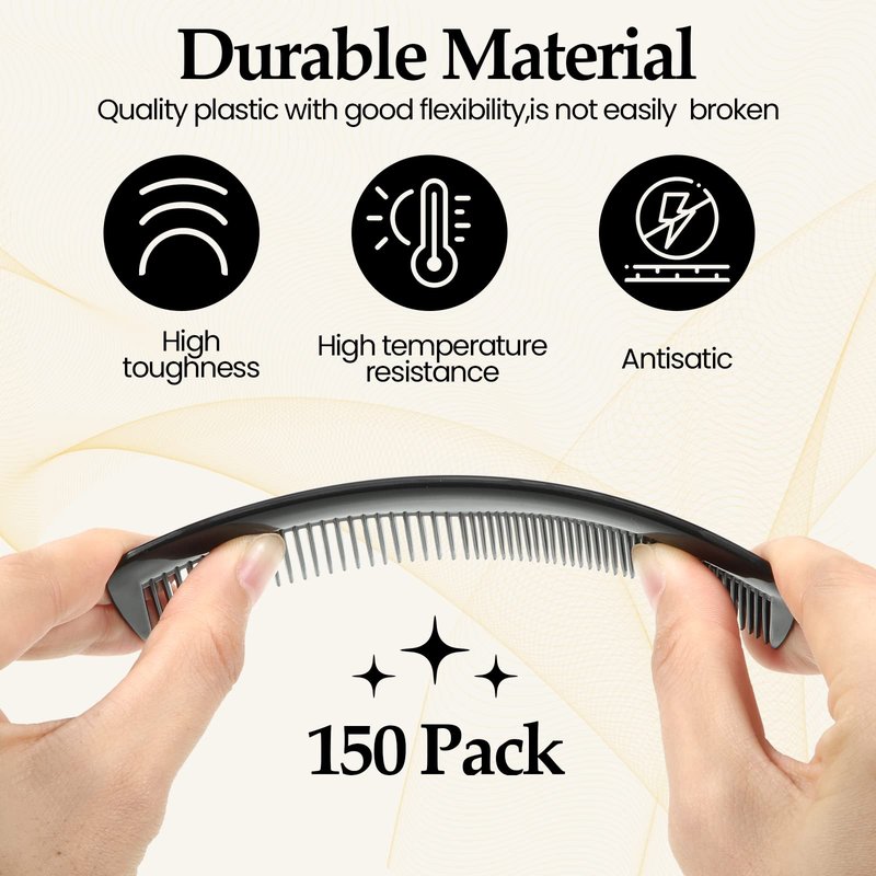 Mimorou 150 Pieces Hair Combs Bulk Black Plastic Pocket Hair Combs 5 Inch Fine and Wide Tooth for Women and Men, Hotel, Travel, Charity, Homeless, Nursing Home