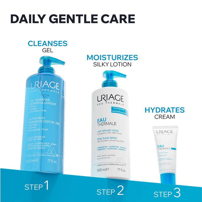 Uriage Extra-rich Dermatological Face & Body Wash for Sensitive Skin, Preserves the Hydrolipidic Film of the Skin, Fresh Foaming Body Cleanser, Paraben & Soap-Free, Physiological pH