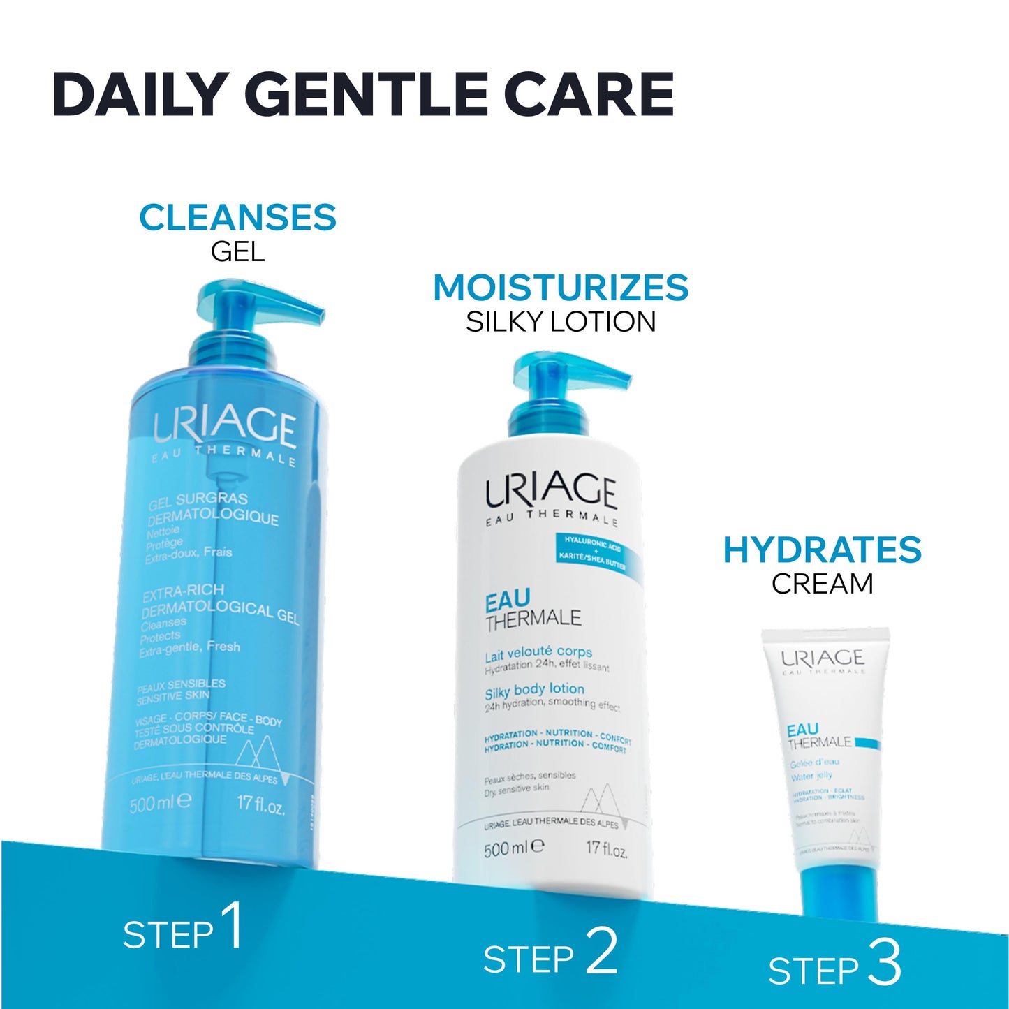 Uriage Extra-rich Dermatological Face & Body Wash for Sensitive Skin, Preserves the Hydrolipidic Film of the Skin, Fresh Foaming Body Cleanser, Paraben & Soap-Free, Physiological pH