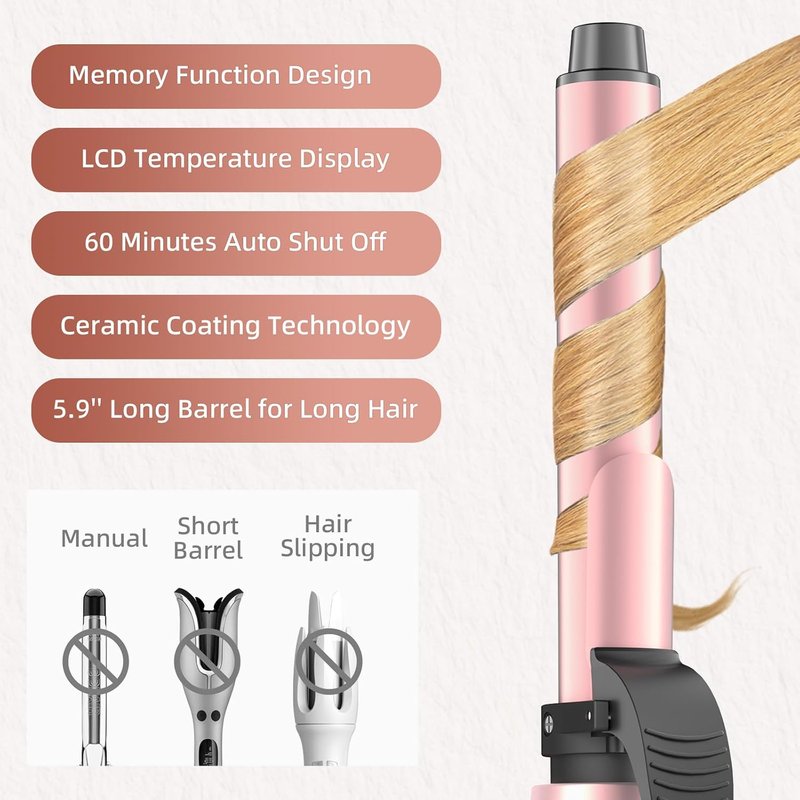Automatic Curling Wand - 1 Inch Rotating Curling Iron for Long Hair | Fast Heating, Dual Voltage, 12 Temp Settings