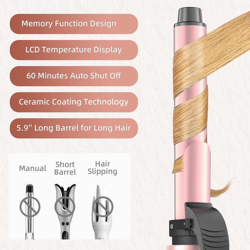 Rotating Curling Iron 1 Inch, Automatic Curling Wand with 12 Temperature & Memory Mode Perfect for Beach Waves, Fast Self Curling Wand, Suit for Medium or Long Hair