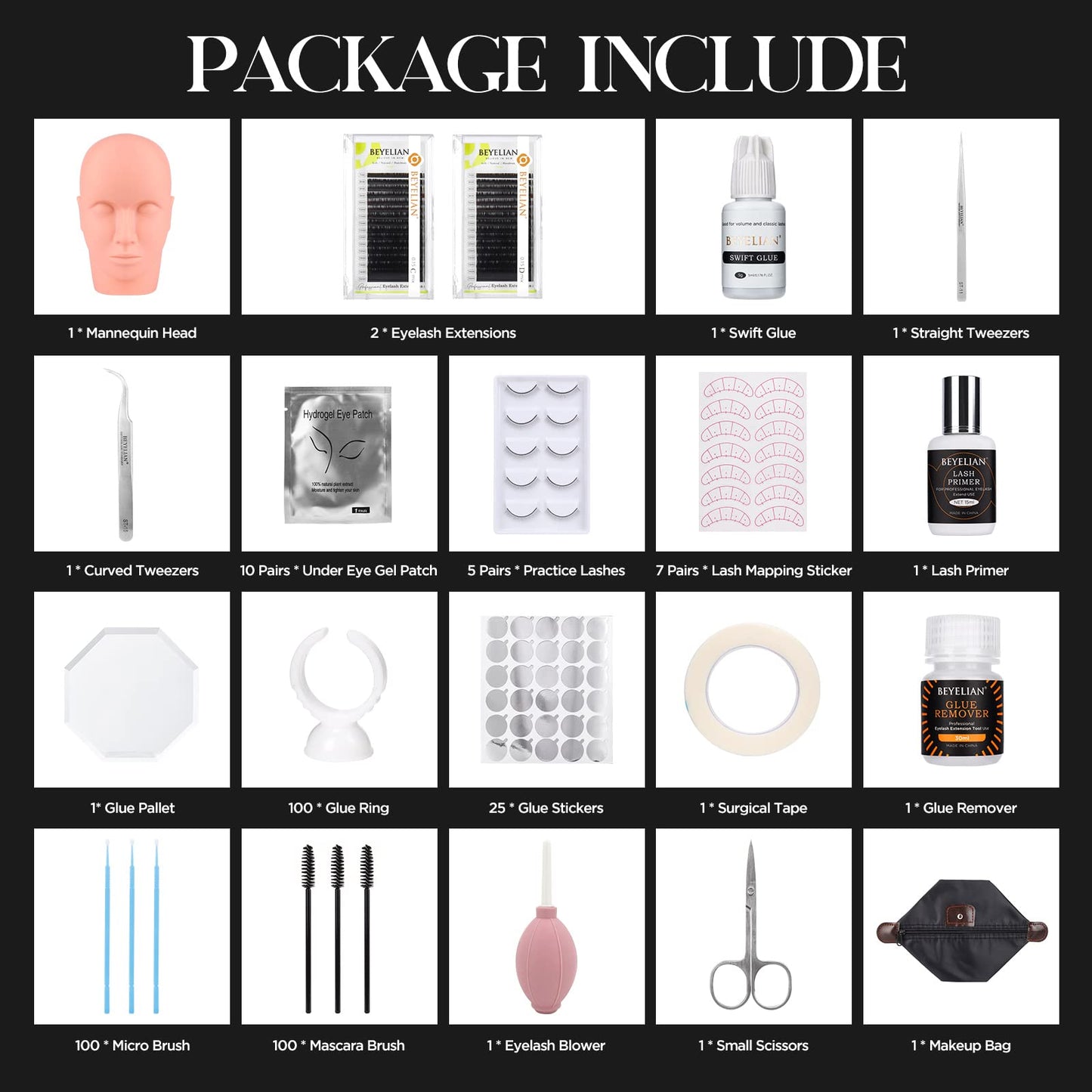 Eyelash Extension Kit,with lash Mannequin Head Lash Practice training kit Professional lash extension supplies Tool for Lash Training by BEYELIAN