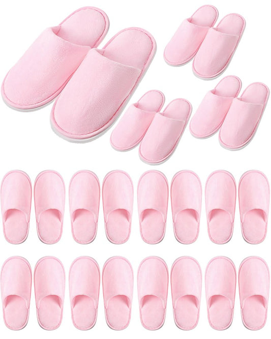 Twistover 12 Pairs Kids Disposable Slippers for Guests Closed Toe Non Slip Spa Slippers Bulk Soft House Slippers Winter Warm Flip Flops for Boys Girls Travel Hotel Party Indoor Outdoor (Pink)