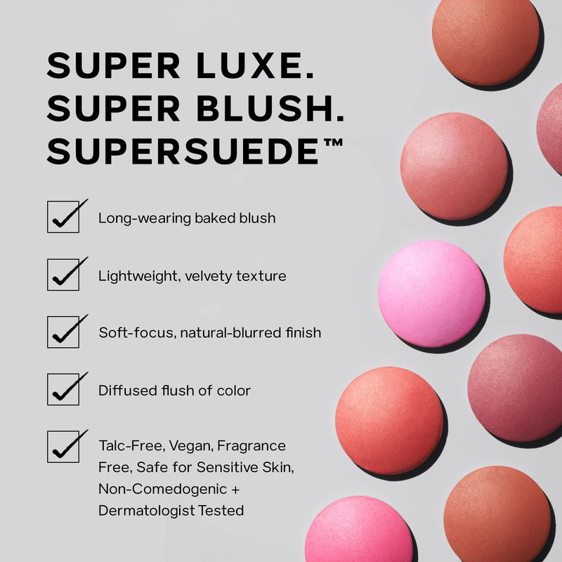 Saie SuperSuede Baked Blush - Talc-Free Powder Blush for Cheeks Infused with Hyaluronic Acid, Glycerin + Squalane - Hydrating Face Makeup for a Natural, Diffused Flush of Color - Ciao (0.1 Ounce)