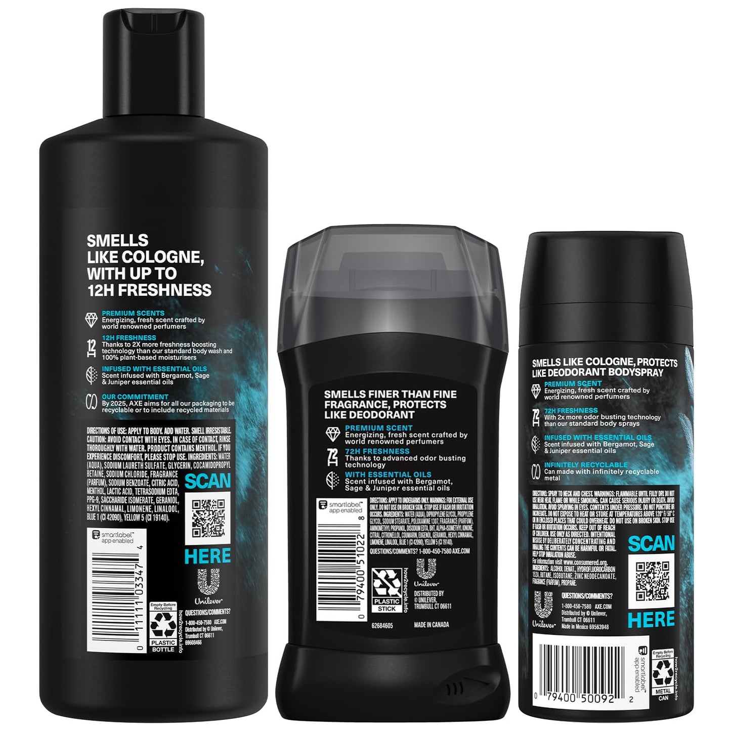 AXE Aqua Bergamot Gift Set for Men – Men’s Body Wash, Body Spray & Deodorant, Fine Fragrances Collection, Sage & Juniper (3 Piece Set)