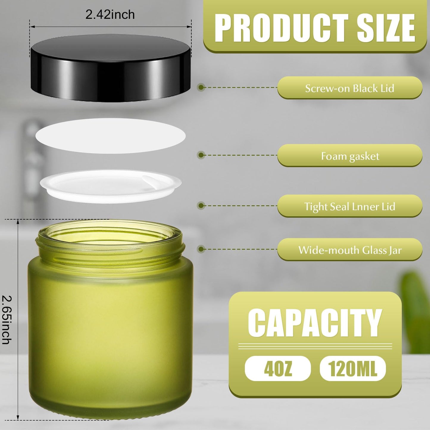 Norme 36 Pcs 4 oz Glass Jars with Lids Leakproof Round Airtight Empty Cosmetic Jars with Inner Liners Lid for Storing Lotions Powder Ointments Making Tins (Pea Green)