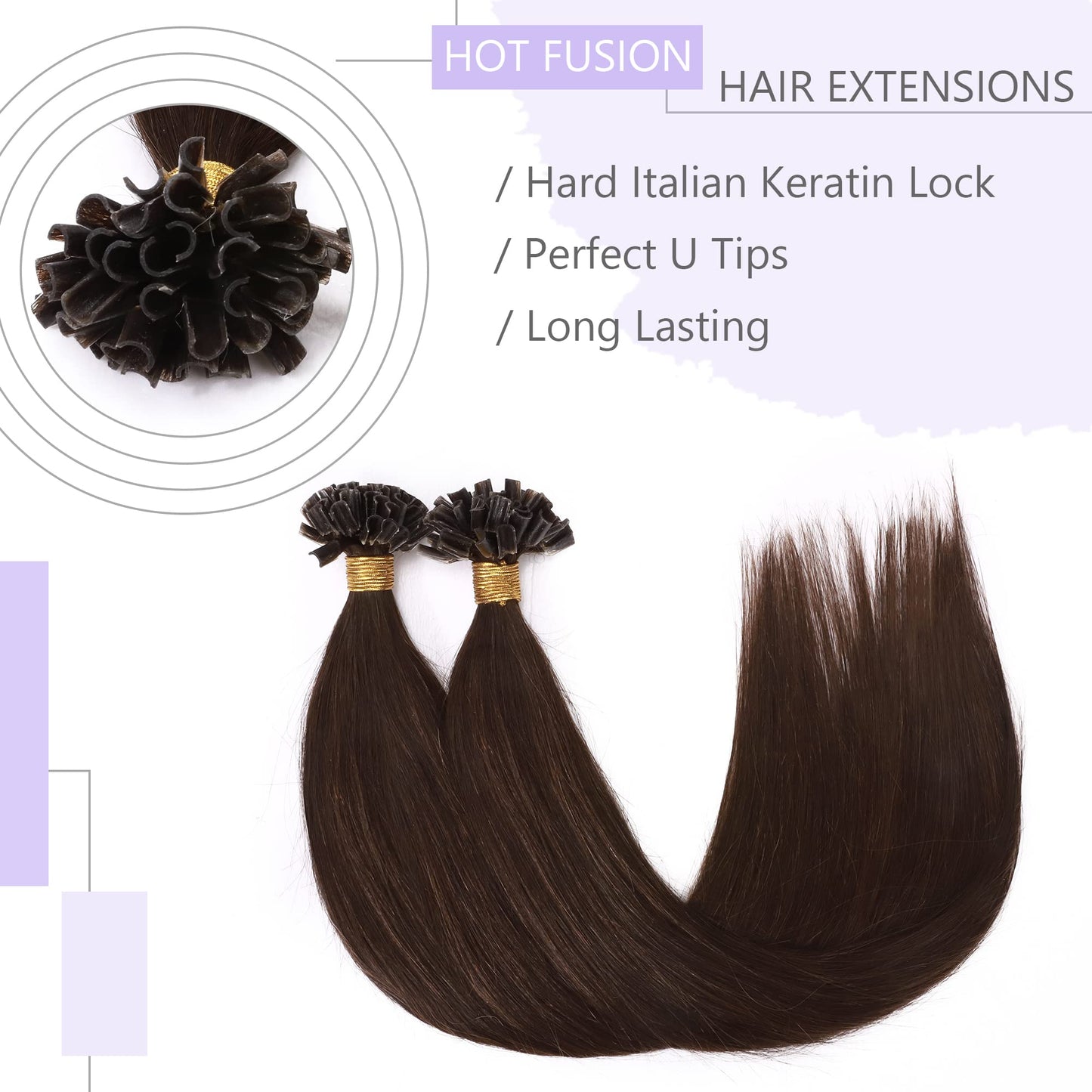 SEGO U Tip Hair Extensions Human Hair Keratin Pre Bonded Hot Fusion Nail Tip Balayage Natural Silky Straight Extensions 50 Strands 50g/Pack -14 Inch Medium Brown