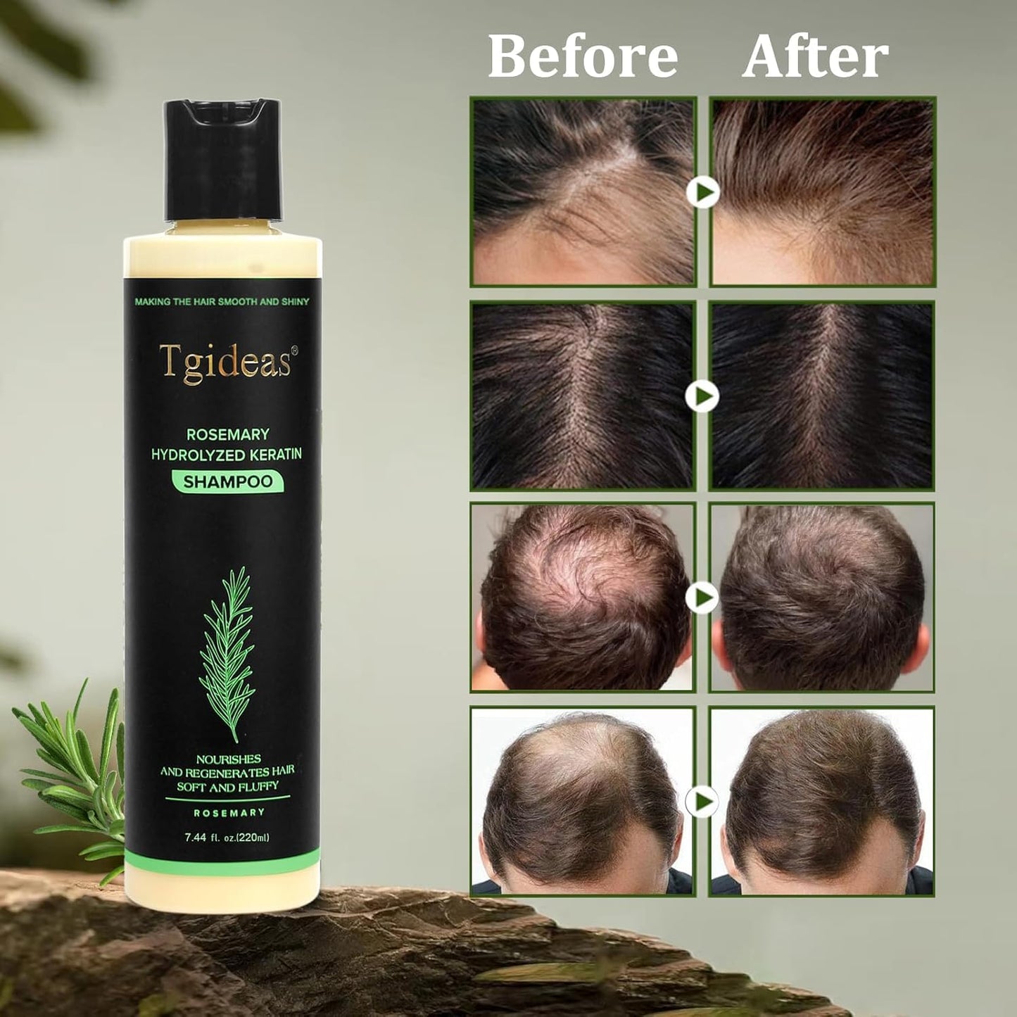 Tgideas Rosemary Biotin Volumizing Shampoo - Strengthening Shampoo for Women and Men to Gently Cleanse, Nourish & Add Root Lift - 7.4 fl oz