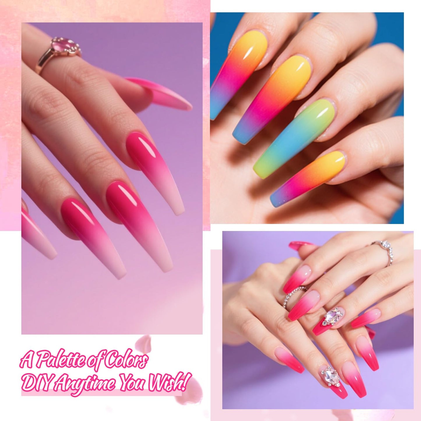 Ombre Gel Nail Polish Set - 24 Vibrant Colors for Gradient Nail Art | Includes 100 Nail Sponges
